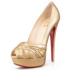 Escarpins Christian Louboutin Jenny 140 mm à bout ouvert, couleur or Escarpins Christian Louboutin Jenny 140 mm à bout ouvert, couleur or