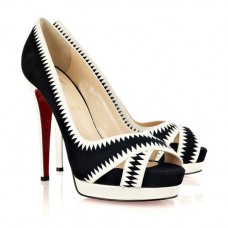 Escarpins Christian Louboutin Very Jaws 140 mm à bout ouvert, noir et blanc Escarpins Christian Louboutin Very Jaws 140 mm à bout ouvert, noir et blanc