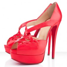 Escarpins Christian Louboutin Lady Corset 140 mm à bout ouvert, rouge mandarine Escarpins Christian Louboutin Lady Corset 140 mm à bout ouvert, rouge mandarine