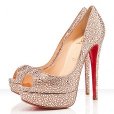 Escarpins Christian Louboutin Lady Peep Strass 140 mm à bout ouvert, couleur or Escarpins Christian Louboutin Lady Peep Strass 140 mm à bout ouvert, couleur or