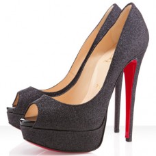 Escarpins Christian Louboutin Lady Peep Spikes 140 mm à bout ouvert noirs