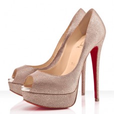 Escarpins Christian Louboutin Lady Peep Spikes 140 mm à bout ouvert, couleur or