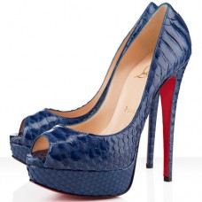 Escarpins Christian Louboutin Lady 140 mm à bout ouvert, bleu marine Escarpins Christian Louboutin Lady 140 mm à bout ouvert, bleu marine