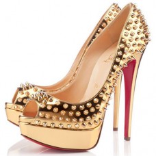 Escarpins Christian Louboutin Lady 140 mm à bout ouvert, couleur or Escarpins Christian Louboutin Lady 140 mm à bout ouvert, couleur or