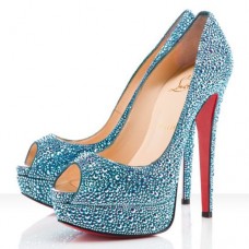 Escarpins Christian Louboutin Lady Peep Strass 140 mm à bout ouvert bleus Escarpins Christian Louboutin Lady Peep Strass 140 mm à bout ouvert bleus