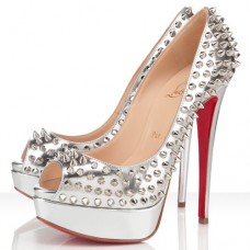 Escarpins Christian Louboutin Lady Peep Spikes 140 mm à bout ouvert argentés Escarpins Christian Louboutin Lady Peep Spikes 140 mm à bout ouvert argentés