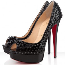 Escarpins Christian Louboutin Lady Peep Spikes 140 mm à bout ouvert noirs