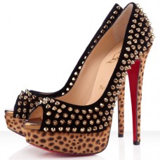 Escarpins Christian Louboutin Lady Peep Spikes 140 mm à bout ouvert noirs Escarpins Christian Louboutin Lady Peep Spikes 140 mm à bout ouvert noirs