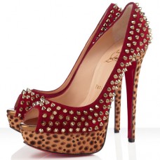 Escarpins Christian Louboutin Lady Peep Spikes 140 mm à bout ouvert rouges