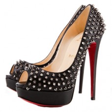 Escarpins Christian Louboutin Lady Peep Spikes 140 mm à bout ouvert argentés Escarpins Christian Louboutin Lady Peep Spikes 140 mm à bout ouvert argentés