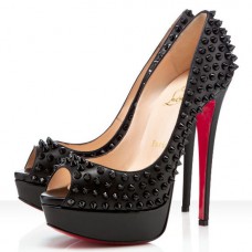 Escarpins Christian Louboutin Lady Peep Spikes 140 mm à bout ouvert, couleur or