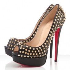 Escarpins Christian Louboutin Lady Peep Spikes 140 mm à bout ouvert noirs