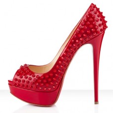 Escarpins Christian Louboutin Lady Peep Spikes 140 mm à bout ouvert rouges