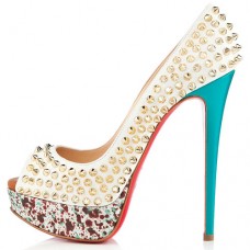 Escarpins Christian Louboutin Lady Peep Spikes 140 mm à bout ouvert Craie Escarpins Christian Louboutin Lady Peep Spikes 140 mm à bout ouvert Craie