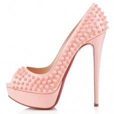 Escarpins Christian Louboutin Lady Peep Spikes 140 mm à bout ouvert, rose pâle Escarpins Christian Louboutin Lady Peep Spikes 140 mm à bout ouvert, rose pâle