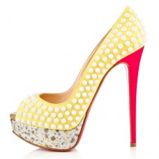 Escarpins Christian Louboutin Lady Peep Spikes 140 mm à bout ouvert Canari Escarpins Christian Louboutin Lady Peep Spikes 140 mm à bout ouvert Canari