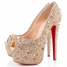 Escarpins Christian Louboutin Highness Strass 160 mm à bout ouvert, couleur or Escarpins Christian Louboutin Highness Strass 160 mm à bout ouvert, couleur or