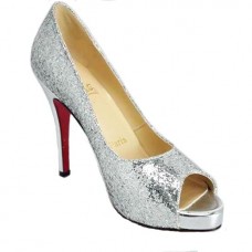 Escarpins Christian Louboutin à bout ouvert de 120 mm, argentés et pailletés