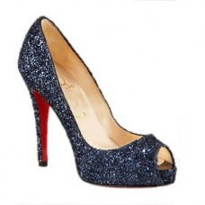 Escarpins Christian Louboutin à paillettes, bout ouvert, 120 mm, bleus