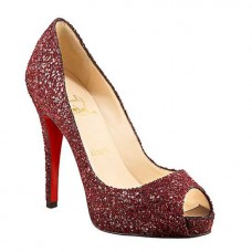 Escarpins Christian Louboutin à paillettes rouges, bout ouvert, 120 mm