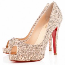 Escarpins Christian Louboutin Very Riche Strass 120 mm à bout ouvert, couleur nude