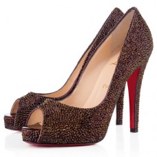 Escarpins Christian Louboutin Very Riche Strass 120 mm à bout ouvert, couleur prune Escarpins Christian Louboutin Very Riche Strass 120 mm à bout ouvert, couleur prune