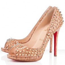 Escarpins Christian Louboutin Yolanda Spikes 120 mm à bout ouvert, couleur naturelle