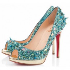 Escarpins Christian Louboutin Yolanda Spikes 120 mm à bout ouvert verts Escarpins Christian Louboutin Yolanda Spikes 120 mm à bout ouvert verts