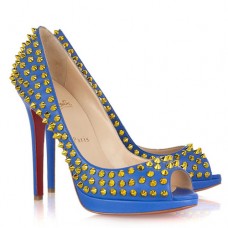 Escarpins Christian Louboutin Yolanda Spikes 120 mm à bout ouvert bleus