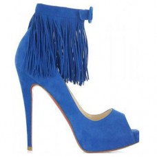 Escarpins Christian Louboutin Short Tina Fringe 120 mm, bleu pour occasions spéciales