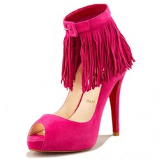 Escarpins Christian Louboutin Short Tina à franges 120 mm Rose Occasion Spéciale