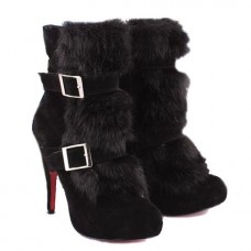 Bottines Christian Louboutin Toundra en fourrure, 120 mm, noires