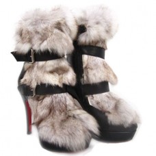 Bottines Christian Louboutin Toundra en fourrure, 120 mm, noires