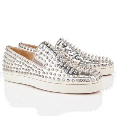 Mocassins bateau à roulettes Christian Louboutin argentés