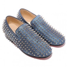 Mocassins à pointes argentées Christian Louboutin Rollerboy bleus