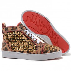 Baskets Christian Louboutin Louis Gold Spikes Léopard