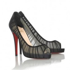 Escarpins Christian Louboutin Ambrosina 120 mm en mousseline champagne noire à bout ouvert Escarpins Christian Louboutin Ambrosina 120 mm en mousseline champagne noire à bout ouvert