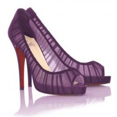 Escarpins Christian Louboutin Ambrosina en mousseline champagne violet, bout ouvert, 120 mm Escarpins Christian Louboutin Ambrosina en mousseline champagne violet, bout ouvert, 120 mm