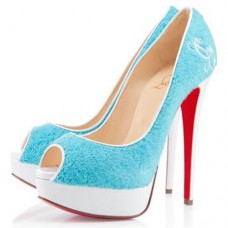 Escarpins Christian Louboutin Lady 140 mm à bout ouvert bleu clair Escarpins Christian Louboutin Lady 140 mm à bout ouvert bleu clair