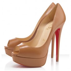 Escarpins Christian Louboutin Lady 140 mm à bout ouvert, couleur taupe Escarpins Christian Louboutin Lady 140 mm à bout ouvert, couleur taupe