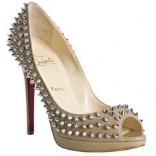 Escarpins Christian Louboutin Yolanda Spikes 120 mm à bout ouvert beige Escarpins Christian Louboutin Yolanda Spikes 120 mm à bout ouvert beige