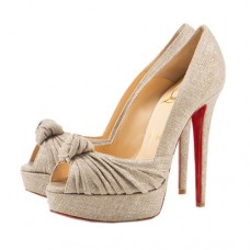 Christian Louboutin Greissimo 140mm Escarpins Peep Toe Taupe