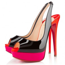 Escarpins Christian Louboutin Lady Peep 140 mm à bride arrière Noir/Rose Matador