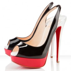 Escarpins Christian Louboutin Lady Peep 140 mm Noir/Rouge