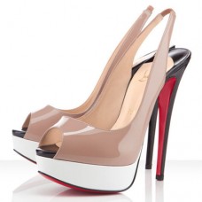 Escarpins Christian Louboutin Lady Peep 140 mm, couleur nude/blanc Escarpins Christian Louboutin Lady Peep 140 mm, couleur nude/blanc