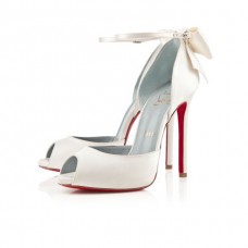 Escarpins Christian Louboutin Dos Noeud 120 mm Occasion Spéciale Blanc Cassé