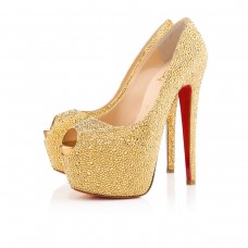 Escarpins Christian Louboutin Highness Strass 160 mm à bout ouvert jaunes