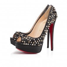 Escarpins Christian Louboutin Lady Peep Spikes 140 mm à bout ouvert, noir/mixte
