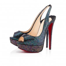Christian Louboutin Lady Peep Sling 140mm Occasion Spéciale Bleu Kohl Christian Louboutin Lady Peep Sling 140mm Occasion Spéciale Bleu Kohl
