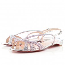 Sandales plates Christian Louboutin Lady strass argentées